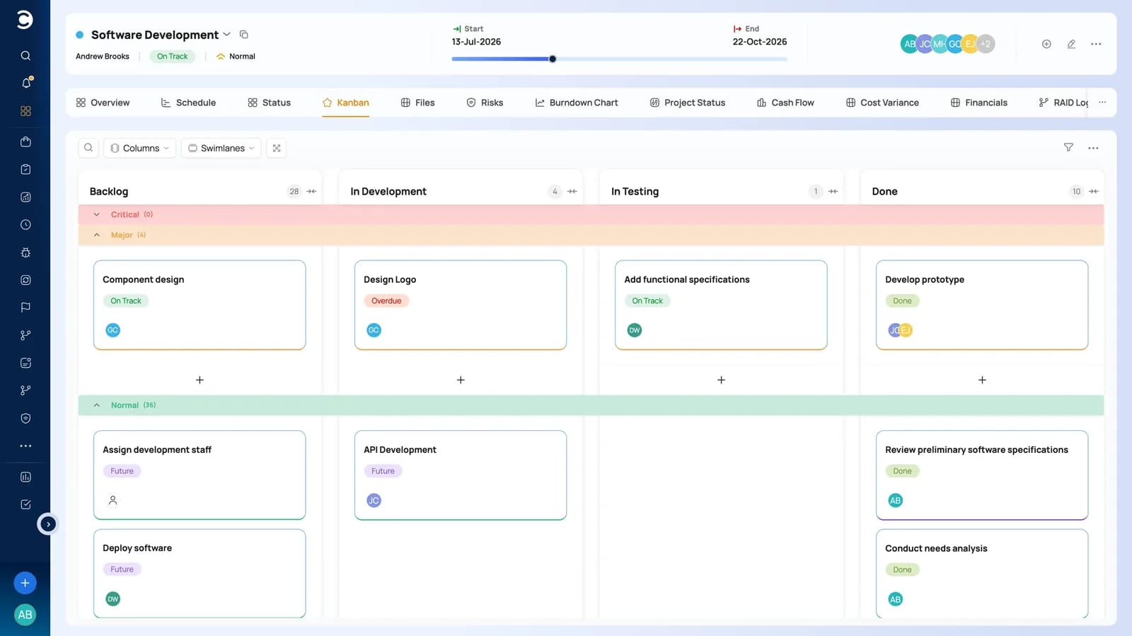 Celoxis Kanban board